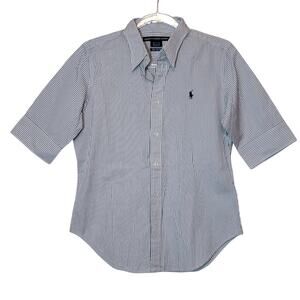 Ralph Lauren Sport Pinstripe Button Front Shirt Blue White Size 12 Short Sleeve